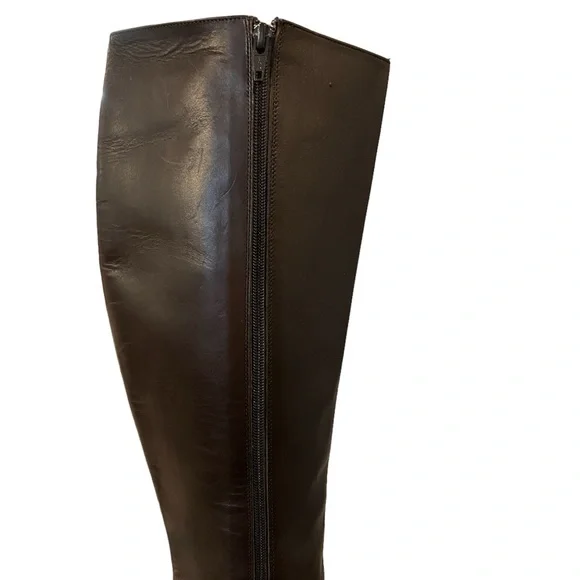 Ralph Lauren Blue Label Italian Leather Heeled Tall Zipper Boots Sz 7 Brown - Picture 9 of 16
